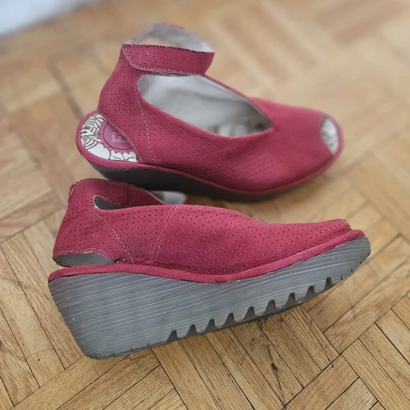 Red Wedge Platform Shoes, Sandals By Fly London. Size 7, Eu 37 - Picture 2 of 6